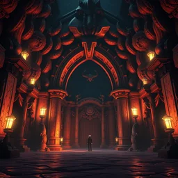 a wholesome animation key shot of elaborate entrance to an evil dungeon by studio ghibli, animation, sharp, rendered in unreal engine 5, focused, anime key art by greg rutkowski, bloom, dramatic lighting