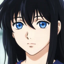 a portrait of a character, black hair, blue eyes, by Miho Hirano