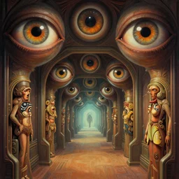 close up sci - fi hippie poster art simon stalenhag monster eyes, endless hallway, elegant, highly detailed, centered, digital painting, concept art, smooth, sharp focus, illustration, artgerm, tomasz alen kopera, peter mohrbacher, donato giancola, joseph christian leyendecker, wlop, frank frazetta