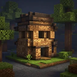 a minecraft house in the middle of a street, DSLR photograph, depth of field, dramatic lighting