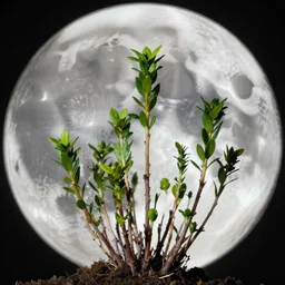 bushes sprouting on the moon, close up macro photography