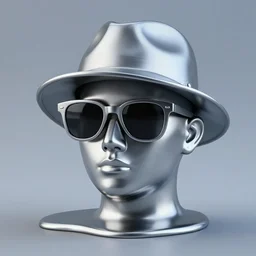 a head made out of melting metal, cold palette, it is wearing sunglasses and a hat, there are flowers all around it, black paint melting, vogue cover style, demonic style, smooth fractal style