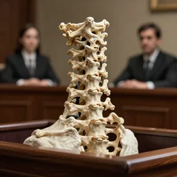 neck vertebrae in the courtroom defendant, high detail, realistic