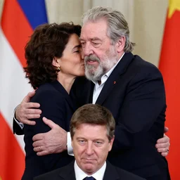 an embrace between fidel castro and margaret trudeau, and vertically below justin trudeau as fidel castro