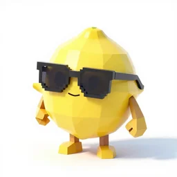 low polygon render of a lemon character wearing sunglasses on a white background, isometric 3d, ultra hd,