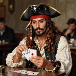 a portrait of a pirate playing cards by Norman Rockwell