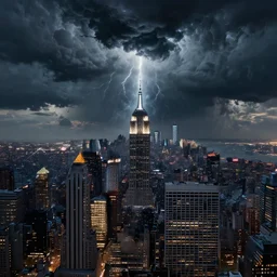 an digital art of cyberpunk storm that destroys new york city in style of zdislaw beksinski
