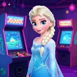 elsa frozen, colorful, fantastic lighting, arcade, videogame, pixel art, high detail, 1 6 bits, 2 d, sprite