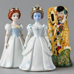 The Princess of Bones by Karol Bak, Jean Deville, Gustav Klimt, and Vincent Van Gogh, portrait of a porcelain princess wearing a crown, porcelain ball-joint doll face with blue painted tattoos, pale blue eyes, hair made of shimmering ghosts, mystic eye, otherworldly, crown made of bones, ornate jeweled crown, skulls, fractal structures, arcane, inscribed runes, infernal relics, ornate gilded medieval icon, third eye, spirals