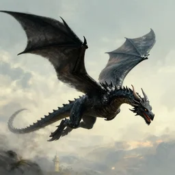 flying black dragon, d & d, fantasy, greg rutkowski,