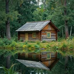 [ a log cabin in the forest ] [ van gogh ] [ reflection ]