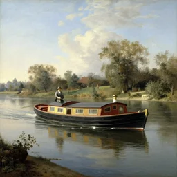 a boat on the river on a sunny day, by william turner
