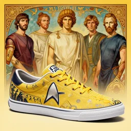 STAR TREK SPORTS shoes designed in ancient Greece, (SFW) safe for work, photo realistic illustration by greg rutkowski, thomas kindkade, alphonse mucha, loish, norman rockwell