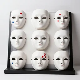 photo still of sellee display of domino masks, 8 k, studio lighting bright ambient lighting key light, 8 5 mm f 1. 8