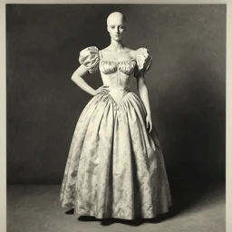 a humanoid androgenous figure posing, wearing a dress, by Zdzislaw Beksinski and Marat Safin
