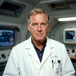 jimmy stewart as a doctor in a spaceship, portrait
