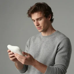 richard iv the roman king, real human wearing cashmere shirt, soft studio lighting, sigma lens photo, he is holding something soft