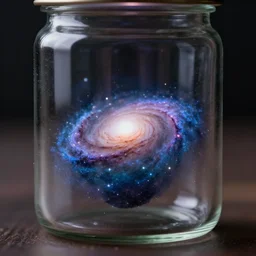 a tiny realistic proportioned milky way galaxy contained inside a glass jar. sharp focus, photography, unreal engine, trending on artstation, photorealistic, octane, trending on deviantart, unreal engine