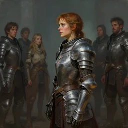 side profile painting by hsiao ron cheng and thomas blackshear, of imogen poots in gloomhaven paladin armor, 5 4 k rtx hdr volumetric lighting matte painting, eve ventrue, magali villeneuve, jeremy lipkin, rob rey, christophe vacher