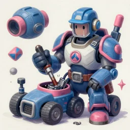 game asset of engineer mechanic to repair, in gouache detailed paintings, props, stylized, 2 d sprites, kitbash, arcane, overwatch, blue and pink color scheme, 8 k, close up