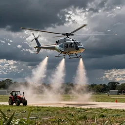 hybrid helicopter tractors firing seeds in a shooting range