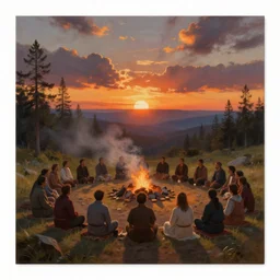 a beautiful painting of a sweat lodge ceremony at sunset, fantasy art, matte painting, hyper detailed