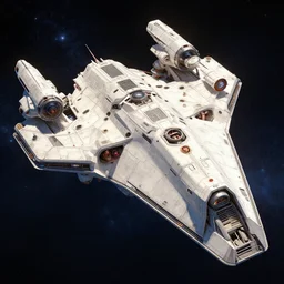 epic professional digital art of angular pale white starship with many complex modules, starfield background, hamish frater, jim burns, wayne barlowe, unreal engine 6 maya render