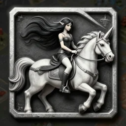 an elven maiden with long black hair fluttering in the wind riding a unicorn, top down view, digital art, character token, monster token, virtual tabletop, vtt, roll 2 0, fantasy grounds, dnd, deviantart, intricate detail, sharp contrast, shadows