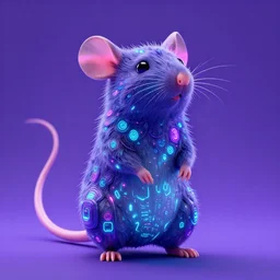 a beautiful full body portrait of a cute cyberpunk rat with bioluminescent fur and bioluminescent tail and neon ears by sandra chevrier and greg rutkowski and wlop, purple blue color scheme, vaporware, retro, outrun, high key lighting, volumetric light, digital art, highly detailed, fine detail, intricate, ornate, complex, octane render, unreal engine, photorealistic