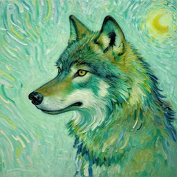 green wolf, style of van gogh, profile image