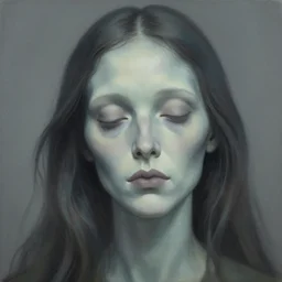 twisted ghostly face, portrait by jenny saville, cryptid, spirit, calm, serenity, relaxed
