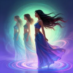 side profile, maya ali, wind sorceresses, gradient backlit background, unreal, gloomhaven, luminescent, colorful swirly magic ripples, gaudy colors, by greg manchess, huang guangjian, gil elvgren, sachin teng, greg rutkowski, jesper ejsing, ilya kuvshinov