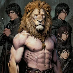aesthetic portrait commission of a albino muscular and attractive anthro lion as a character form game of thrones with long braided beard, gloomy/wet atmosphere, dim lighting, hyperdetailed. Character design by charlie bowater, ross tran, artgerm, and makoto shinkai, detailed, inked, western comic book movie poster concept art, award winning painting