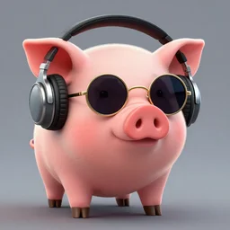 A pig, wearing headphonesa and round sunglasses, vaporwae, artstation