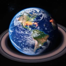 highly detailed realistic photo of the planet earth with rings, as seen from the moon, in colorful night space, stars are glowing, vibrant colors, award winning masterpiece photography, hyper realistic, concept art, 8 k detail post - processing