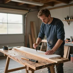 painting of woodworking in the garage.