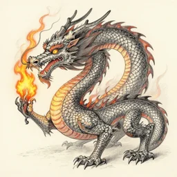 “fire breathing dragon, Anamorphic Drawing”