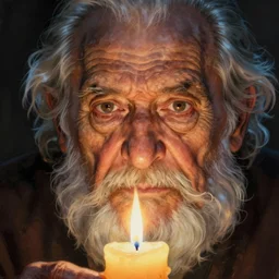 an epic fantastic realism comic book style painting of an extreme closeup of the oldest man in the world, candlelight, 8 k, ultra realistic, lens flare, atmosphere, glow, detailed, intricate, full of colour, cinematic lighting, trending on artstation, 4 k, hyperrealistic, focused, extreme details, unreal engine 5, cinematic, masterpiece
