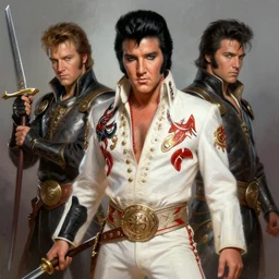 elvis presley as a bard warrior by justin gerard and victo ngai, digital art, realistic painting, very detailed, fantasy, dnd, trending on artstation