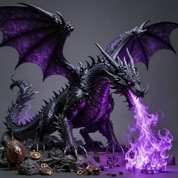 black dragon breathing purple fire, ultra realistic, wide angle, intricate details, the fifth element artifacts, highly detailed by peter mohrbacher, hajime sorayama, wayne barlowe, boris vallejo, aaron horkey, gaston bussiere, craig mullins
