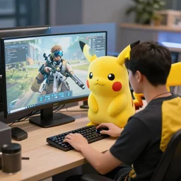 pikachu as a developer playing call of duty