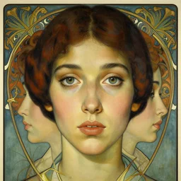 an art nouveau, ( streamline moderne ), multi - racial portrait in the style of vitaly bulgarov. very large, clear, expressive, and intelligent eyes. centered, ultrasharp focus, dramatic lighting, photorealistic digital matte painting, intricate symmetrical ultra detailed background.