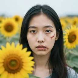 self portrait as exit wounds, f 1. 2, bokeh, sunflowers