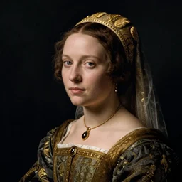 portrait of young woman in renaissance dress and renaissance headdress, art by petrus christus
