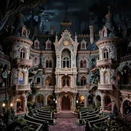 full - color 1 9 9 0 s photo of the interior of a spooky elegant mansion at night. the interior architecture and layout are illogical, surreal, bizarre, complicated, and labyrinthine. there is a faintly - visible victorian ghost lurking. highly - detailed high - resolution photography.