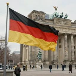 detailed cinematic wide shot of berlin 1 9 3 0 german flag smooth, sharp focus, ultra realistic, spring light, painting by gaston bussiere, craig mullins, j. c. leyendecker
