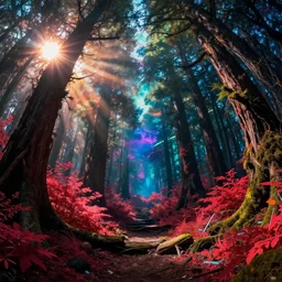 reclaimed by nature by tom wright, cosmic fisheye morning sun evil forest san andreas retrowave atlantis assassin's creed fantasy neon noir thermal vision bioshock at spring infrared vice city vaporwave studio ghibli sunset matte painting universe, archdaily, wallpaper, highly detailed, trending on artstation.