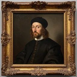 An oil on wood painting of Craig Aeon Macdonald from New Plymouth, in the style of Hans Holbein the Younger, in a highly ornate medieval frame, highly detailed, ultra-detailed