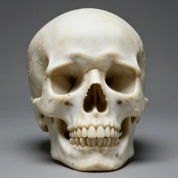 an ornate marble sculpture of a skull
