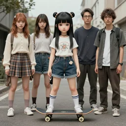 pop surrealism, lowbrow art, realistic cute skateboard girl, japanese street fashion, hyper realism, muted colours, rococo, natalie shau, loreta lux, tom bagshaw, mark ryden, trevor brown style,